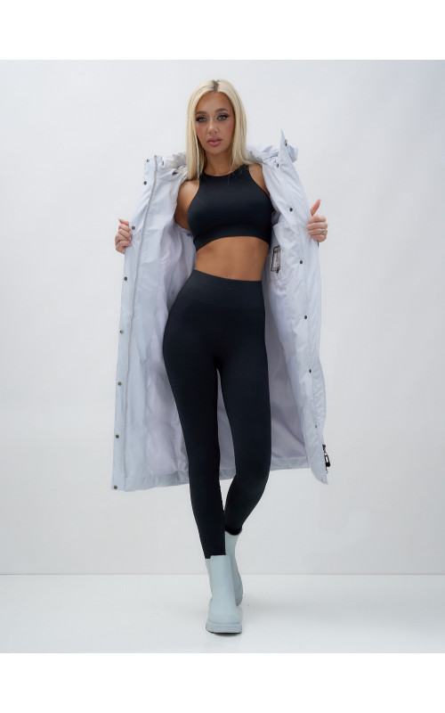 Длинный зимний пуховик с капюшоном для женщин.