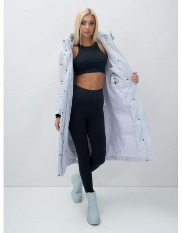 Длинный зимний пуховик с капюшоном для женщин.