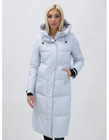 Длинный зимний пуховик с капюшоном для женщин.