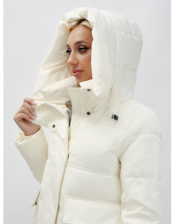 Длинный зимний пуховик с капюшоном для женщин.