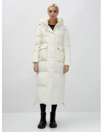Длинный зимний пуховик с капюшоном для женщин.