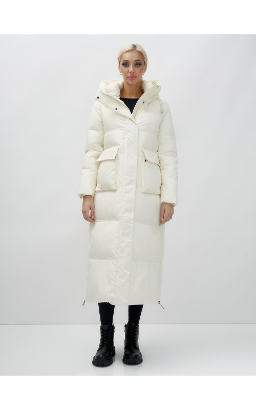 Длинный зимний пуховик с капюшоном для женщин.