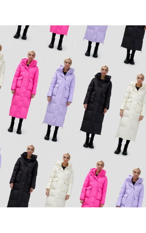 Длинный зимний пуховик с капюшоном для женщин.