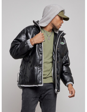 Мужская зимняя куртка из экокожи с капюшоном