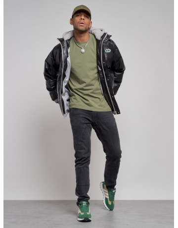 Мужская зимняя куртка из экокожи с капюшоном