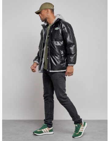 Мужская зимняя куртка из экокожи с капюшоном