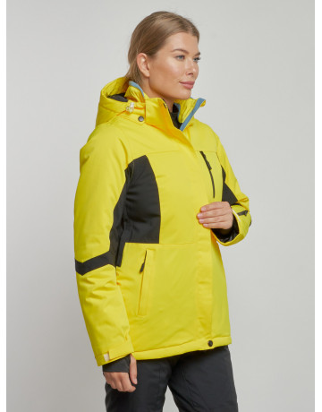 Женская горнолыжная куртка цвет жёлтый с черным, зима.