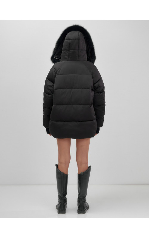 Пуховик с мехом песца, зима 2025, свободный крой