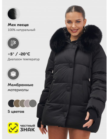 Пуховик с мехом песца, зима 2025, свободный крой