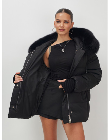 Пуховик с мехом песца, зима 2025, свободный крой