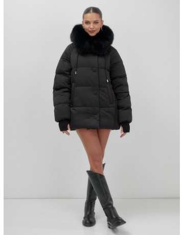 Пуховик с мехом песца, зима 2025, свободный крой