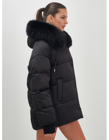 Пуховик с мехом песца, зима 2025, свободный крой