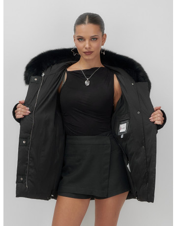 Пуховик с мехом песца, зима 2025, свободный крой