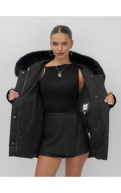 Пуховик с мехом песца, зима 2025, свободный крой