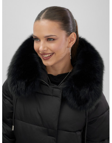 Пуховик с мехом песца, зима 2025, свободный крой