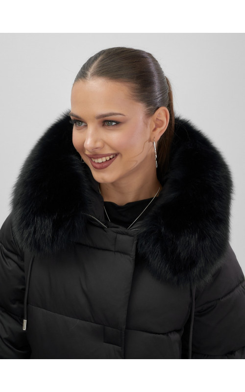 Пуховик с мехом песца, зима 2025, свободный крой