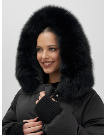 Пуховик с мехом песца, зима 2025, свободный крой