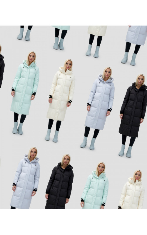 Длинный зимний пуховик для женщин с капюшоном.