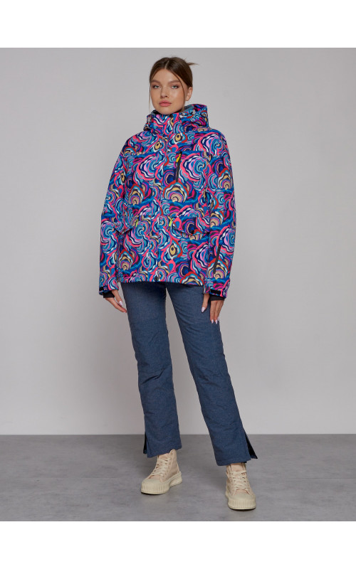 Женская горнолыжная куртка, цвет синий с принтом