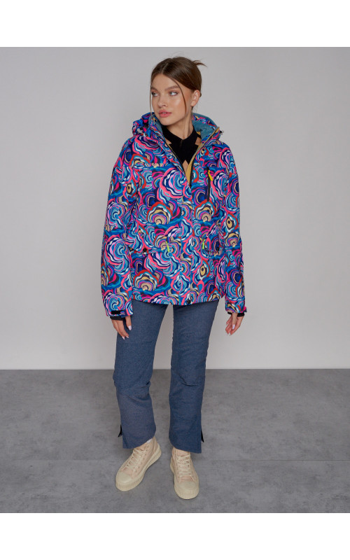 Женская горнолыжная куртка, цвет синий с принтом