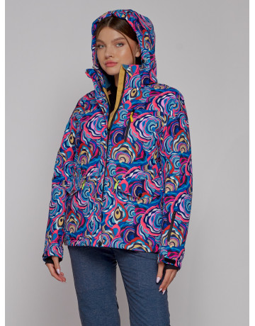 Женская горнолыжная куртка, цвет синий с принтом