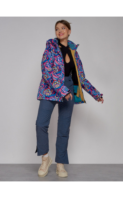 Женская горнолыжная куртка, цвет синий с принтом