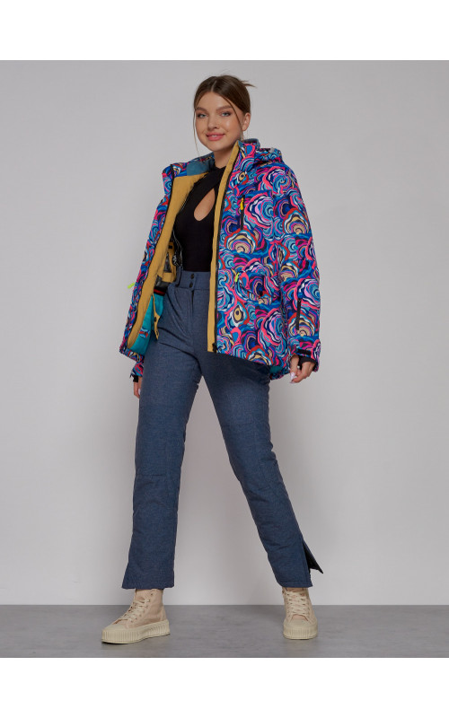 Женская горнолыжная куртка, цвет синий с принтом