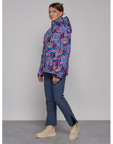 Женская горнолыжная куртка, цвет синий с принтом