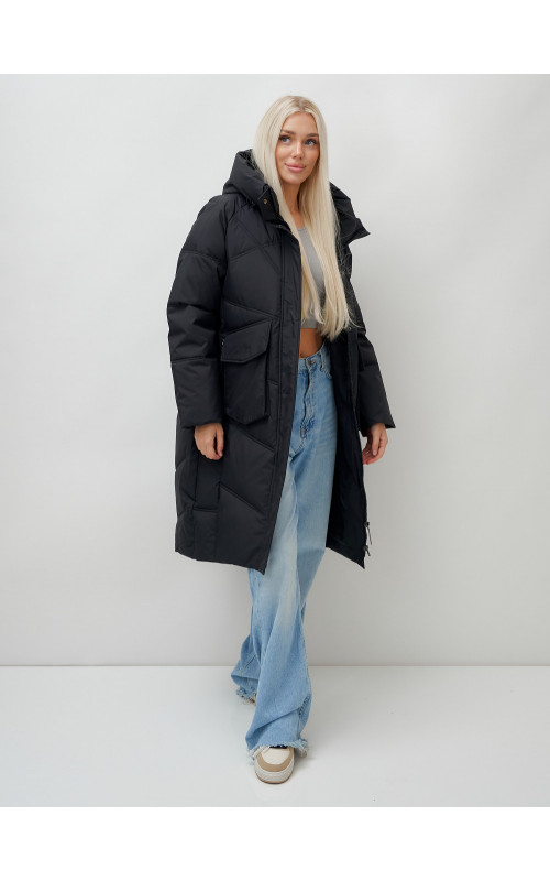 Женский длинный пуховик с капюшоном «Летучая мышь»