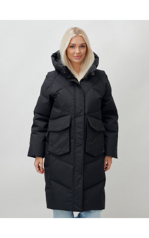 Женский длинный пуховик с капюшоном «Летучая мышь»