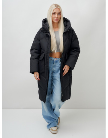 Женский длинный пуховик с капюшоном «Летучая мышь»