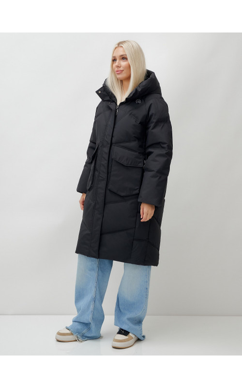 Женский длинный пуховик с капюшоном «Летучая мышь»