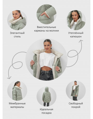 Тёплый женский пуховик с капюшоном для зимы большого размера.