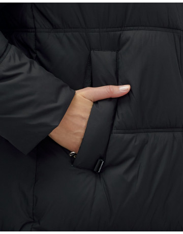 Длинный женский пуховик с капюшоном для зимы