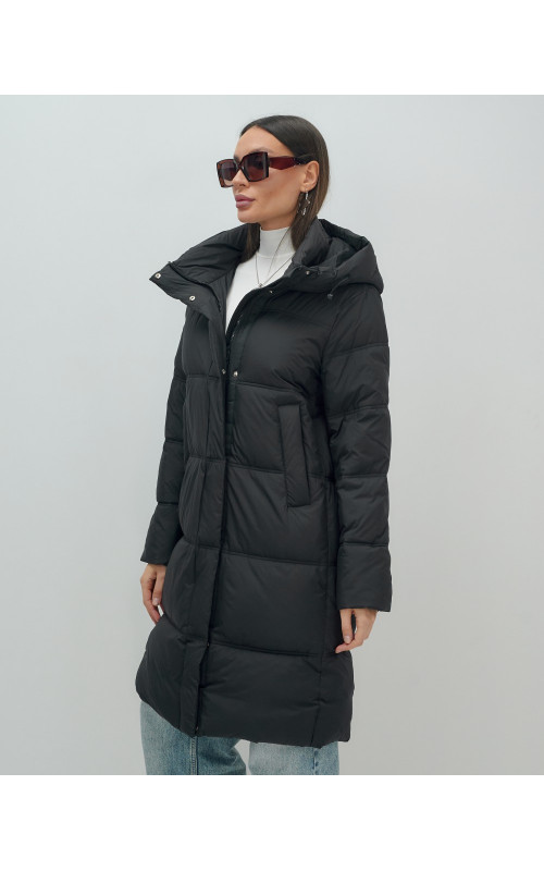 Длинный женский пуховик с капюшоном для зимы