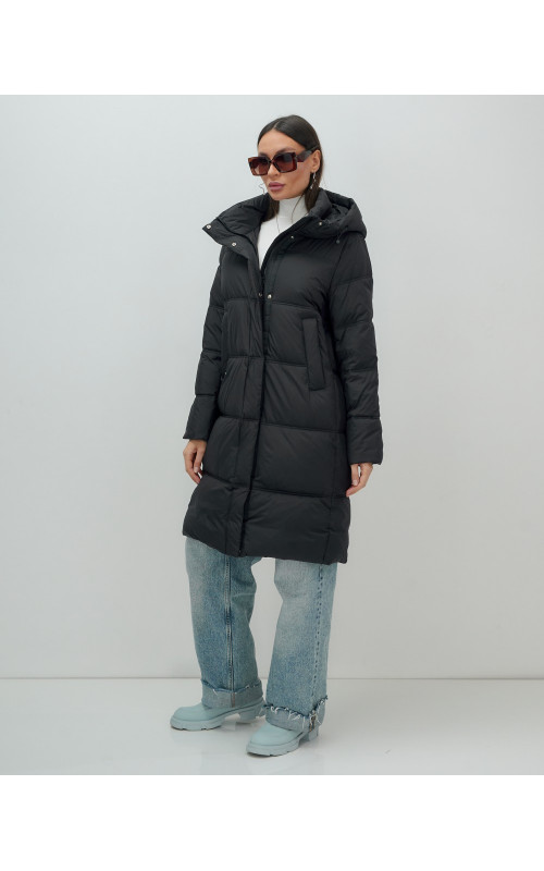 Длинный женский пуховик с капюшоном для зимы