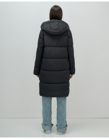 Длинный женский пуховик с капюшоном для зимы