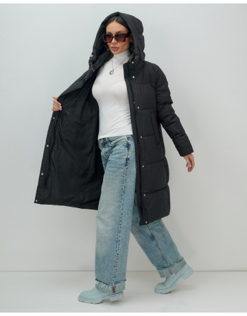 Длинный женский пуховик с капюшоном для зимы