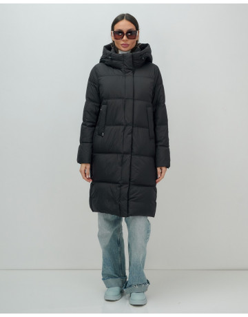 Длинный женский пуховик с капюшоном для зимы