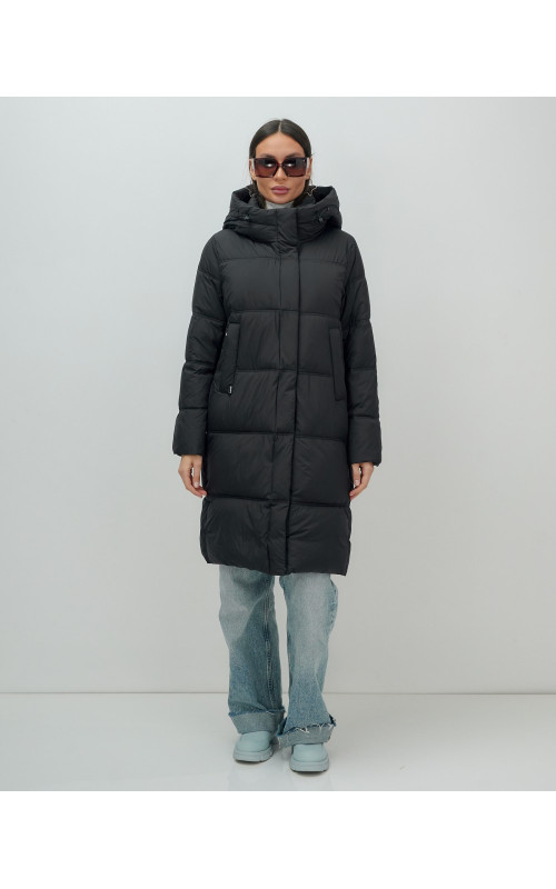 Длинный женский пуховик с капюшоном для зимы