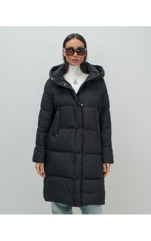 Длинный женский пуховик с капюшоном для зимы