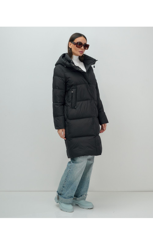 Длинный женский пуховик с капюшоном для зимы