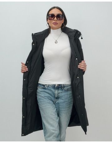 Длинный женский пуховик с капюшоном для зимы