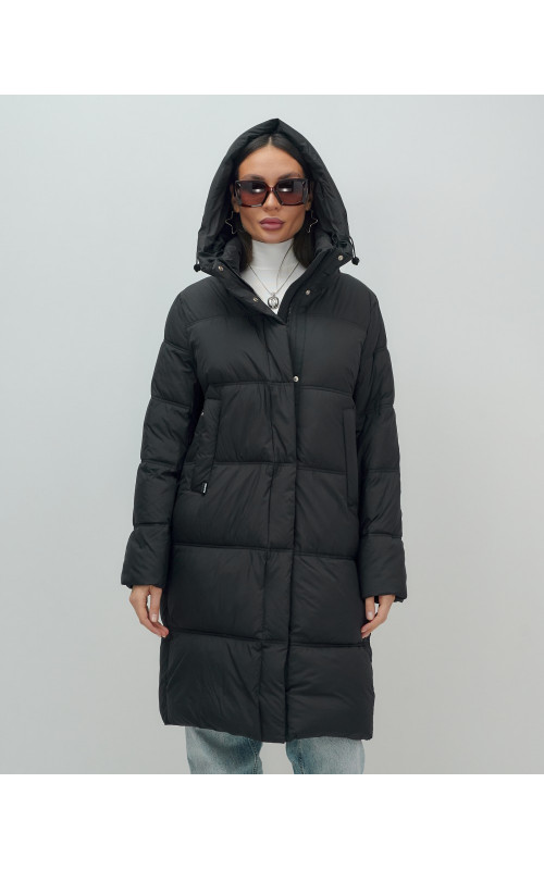 Длинный женский пуховик с капюшоном для зимы