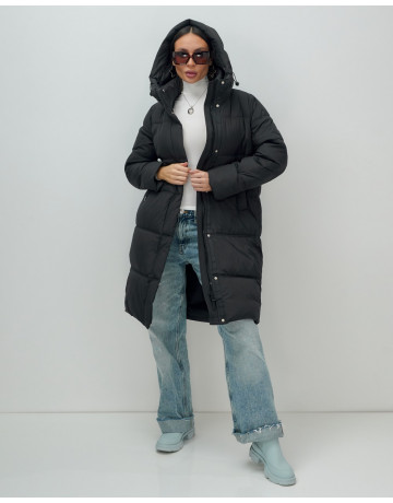 Длинный женский пуховик с капюшоном для зимы