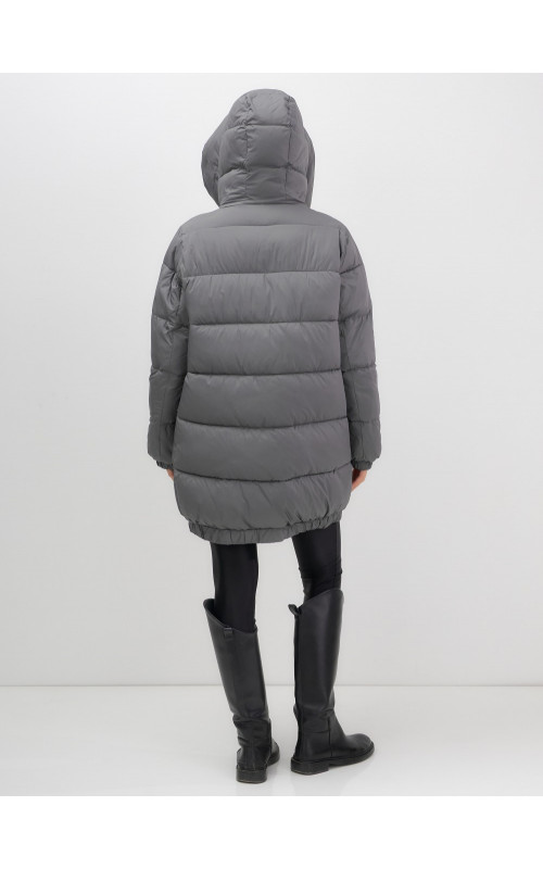 Женский зимний пуховик с капюшоном на резинке для больших размеров.