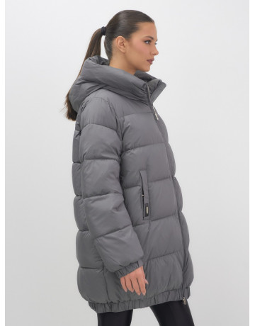 Женский зимний пуховик с капюшоном на резинке для больших размеров.