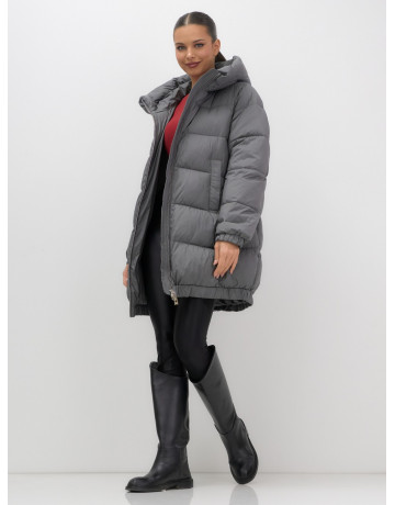 Женский зимний пуховик с капюшоном на резинке для больших размеров.