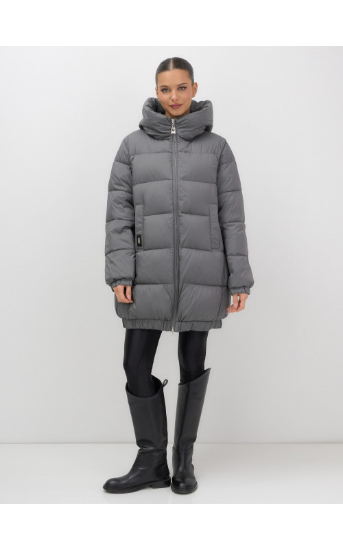 Женский зимний пуховик с капюшоном на резинке для больших размеров.