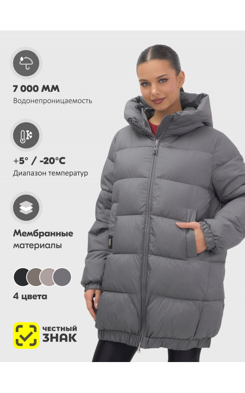 Женский зимний пуховик с капюшоном на резинке для больших размеров.